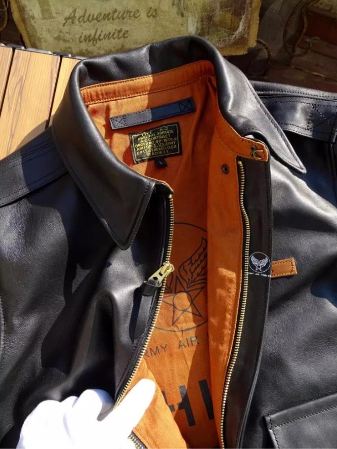 【#10150-B】A2フライトジャケット 芯通しブラック馬革 レザージャケット