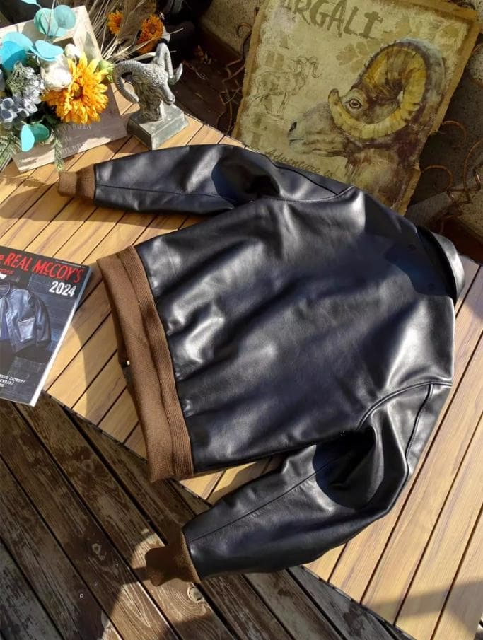 【#10150-B】A2フライトジャケット 芯通しブラック馬革 レザージャケット