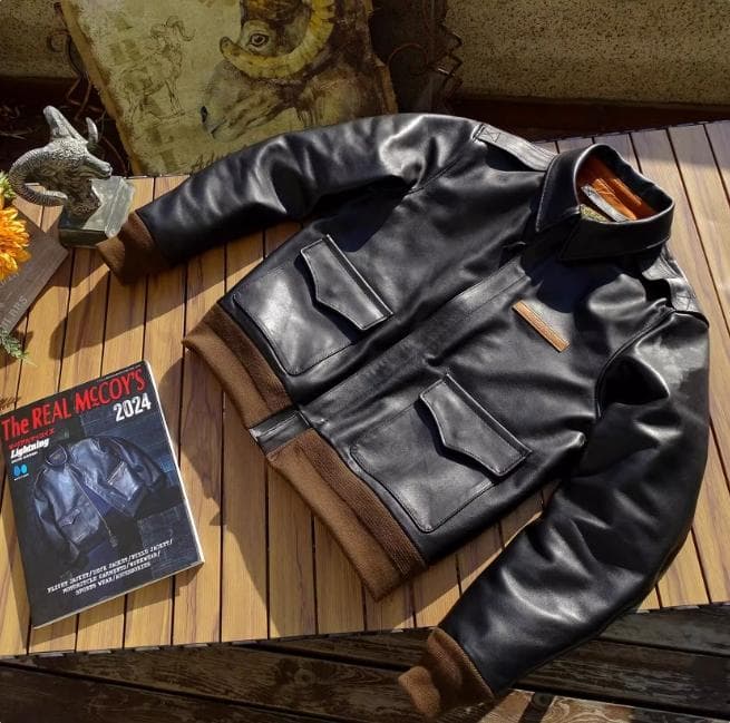 【#10150-B】A2フライトジャケット 芯通しブラック馬革 レザージャケット