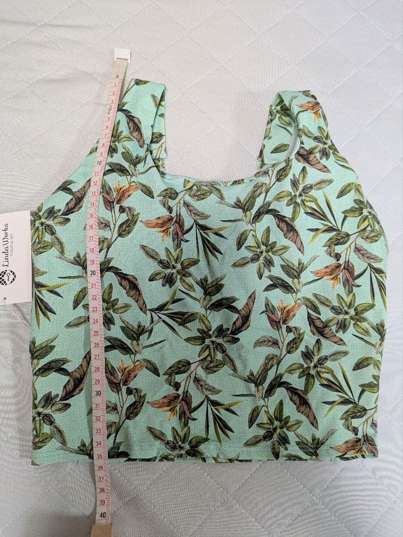 新品タグ付【リンダワークス】ヨガウェア上(P)下(М)オリーブ柄ミントグリーン