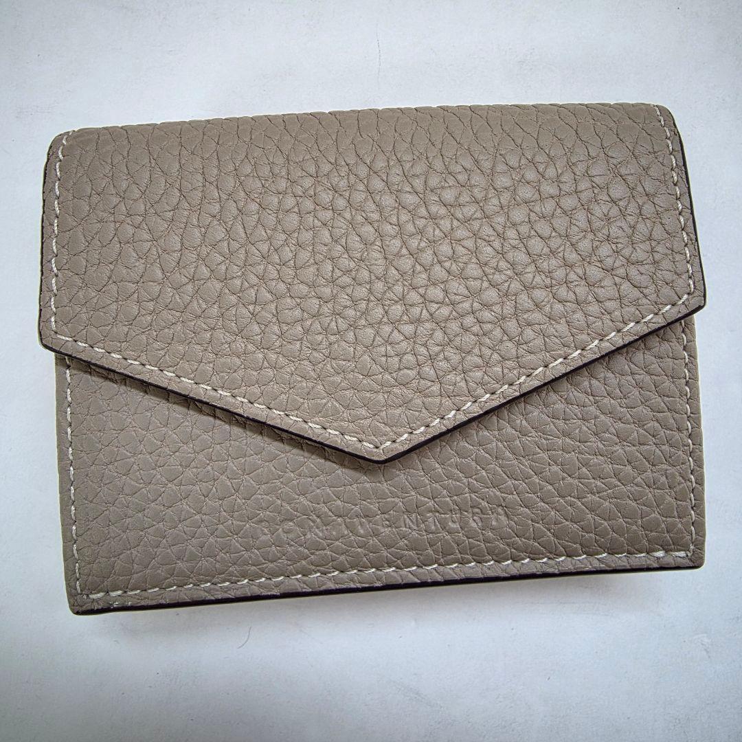 【良品】ボナベンチュラ スモールウォレット シュリンクレザー グレージュ