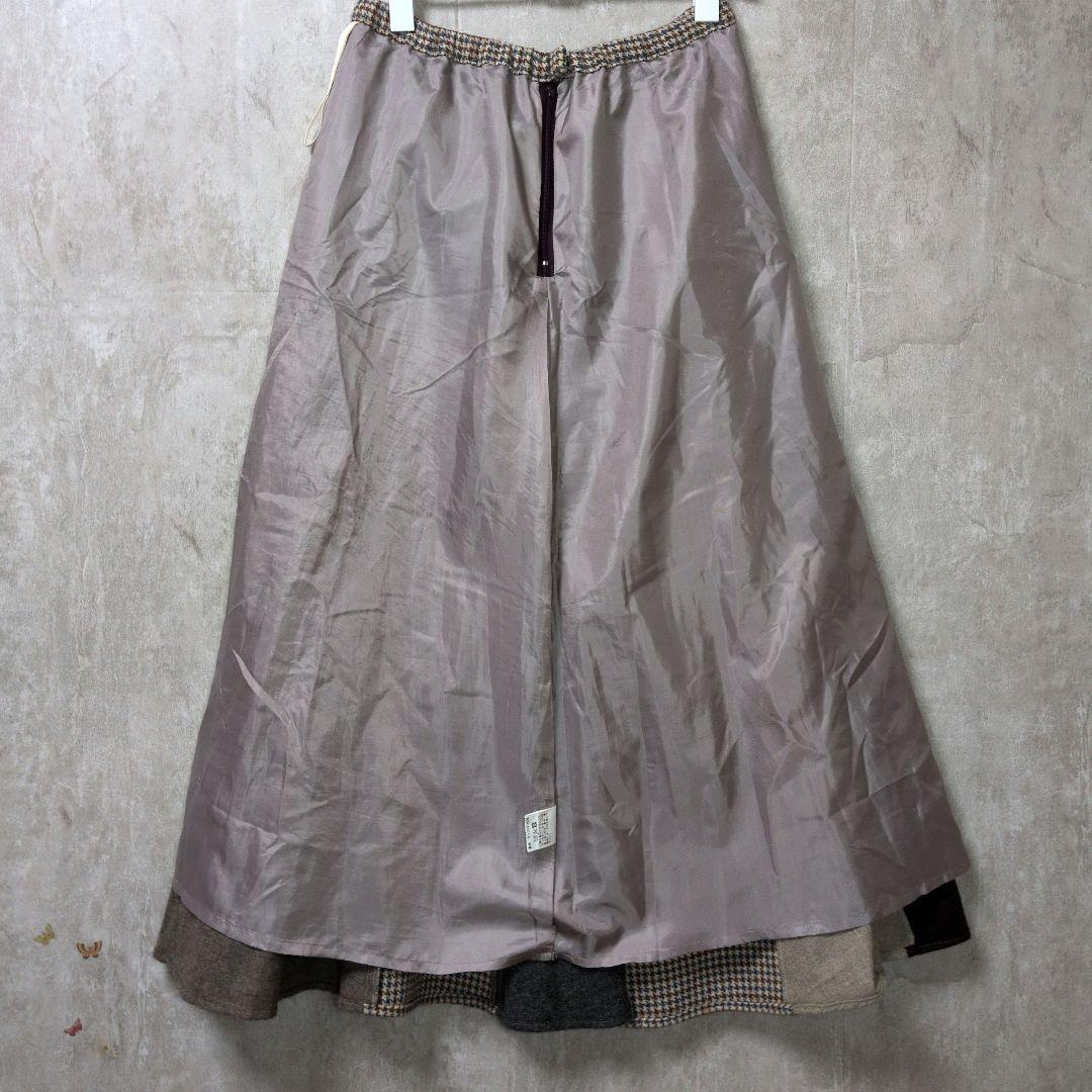 フィグロンドン パッチワークフレアロングスカート ウール混