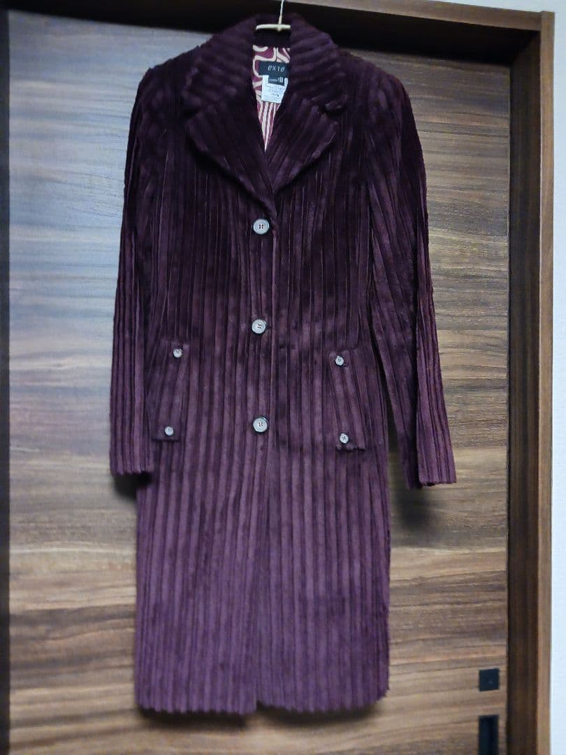 【凌】超素敵なExte パープル ストライプ ロングコート 40イタリア製