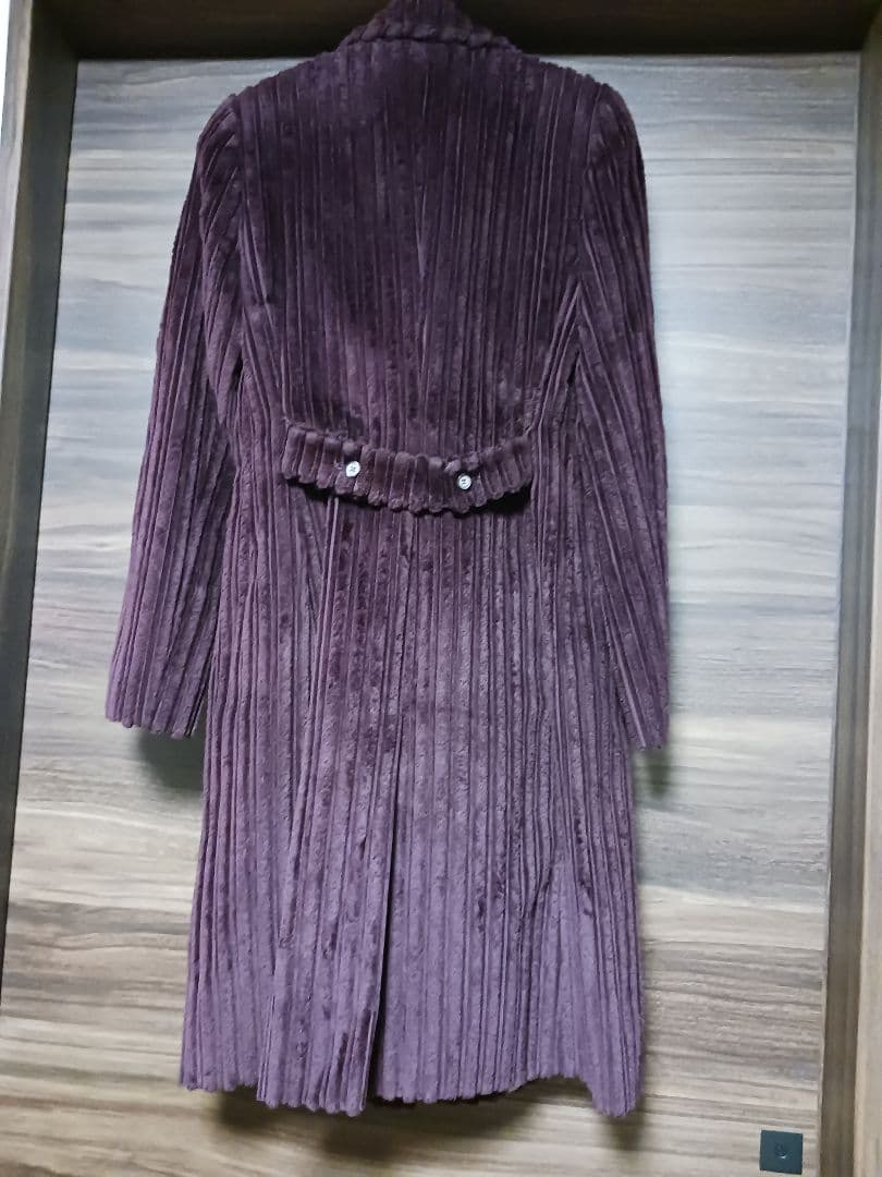 【凌】超素敵なExte パープル ストライプ ロングコート 40イタリア製
